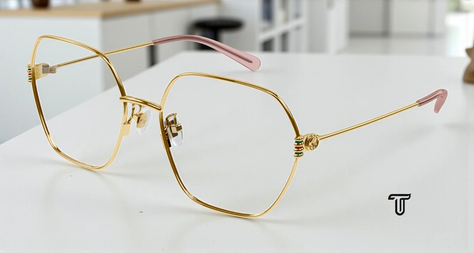 GUCCI GG1285O 001 Rectangular Squared Metal Gold 59 mm Women